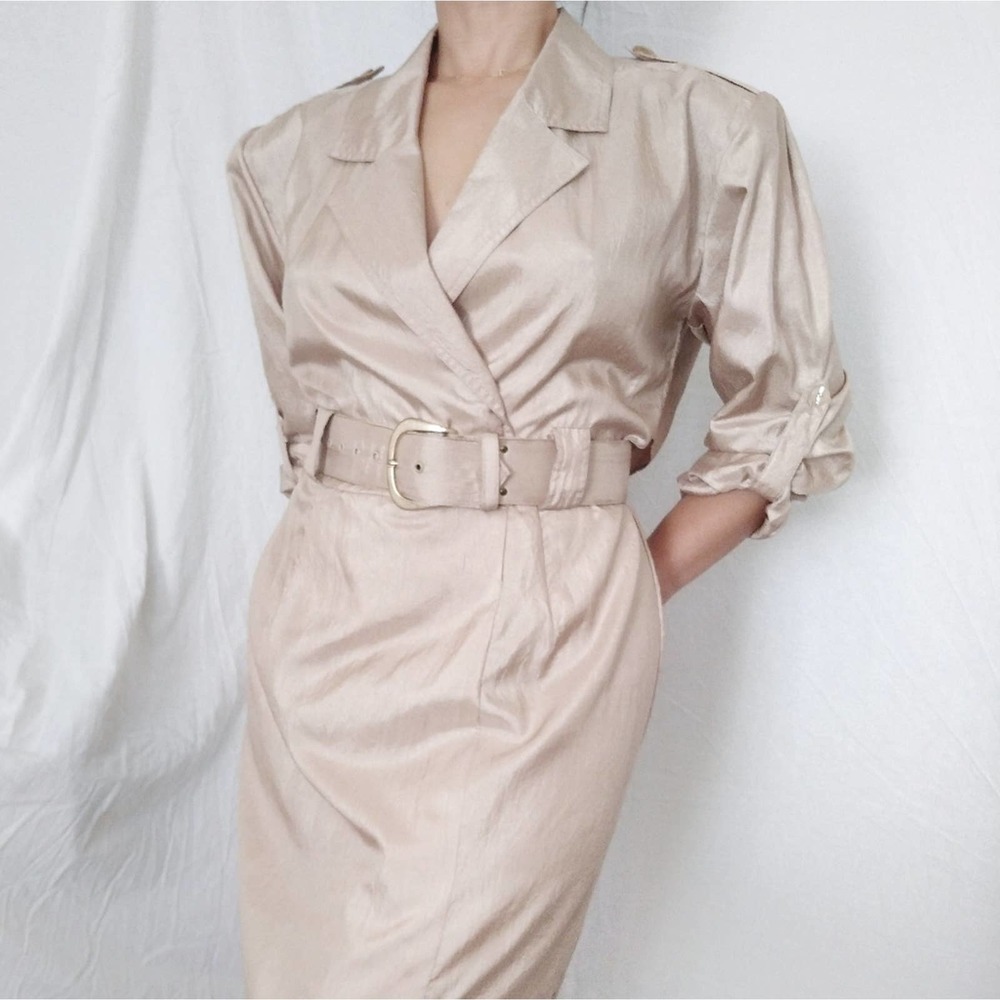 VTG 80's Joan Walters Pale Gold Trench Dress